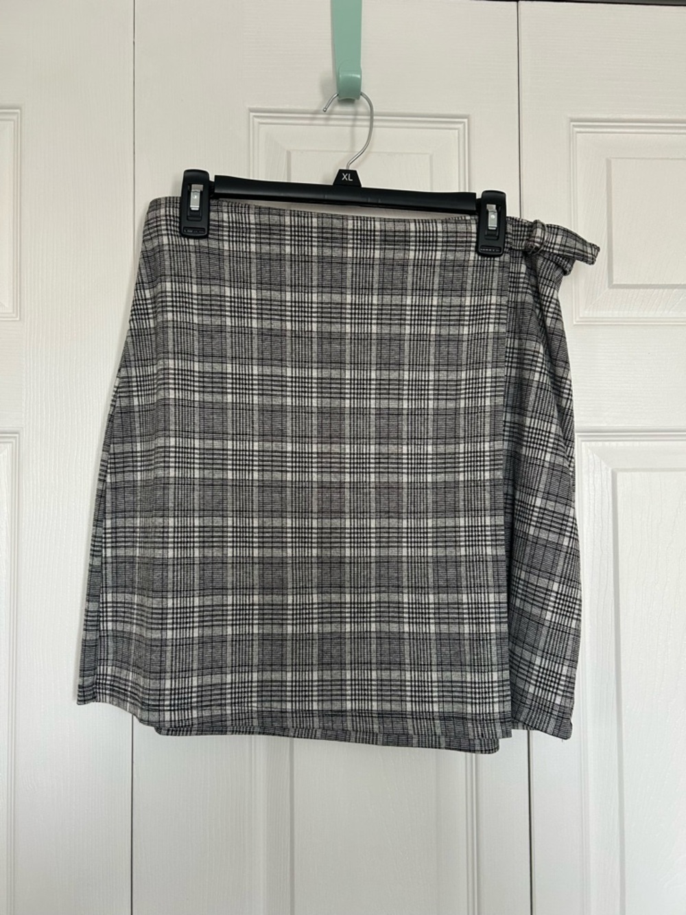 Plaid Wrap Mini Skirt in Gray